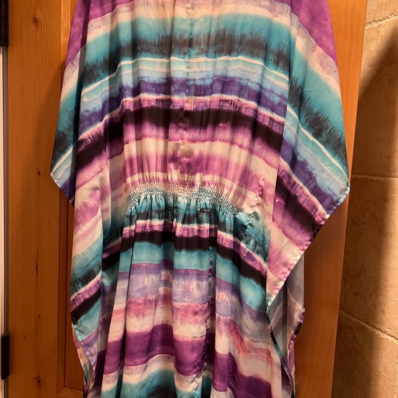 18/20 EUC Lane Bryant Colorful Striped Kaftan Top Butterfly Sleeves Beaded Neck - Picture 2 of 6